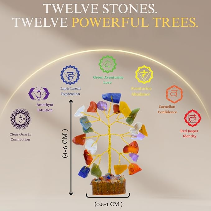 Crystal Tree Set of 12 Unique Birthday Gifts for Women, Sister, Mom, Home Office Decor, Shelf Desk Decoration for Positive Energy, Bring Good Luck, Money, Reiki Healing, Chakra Tree of Life Gift Sets