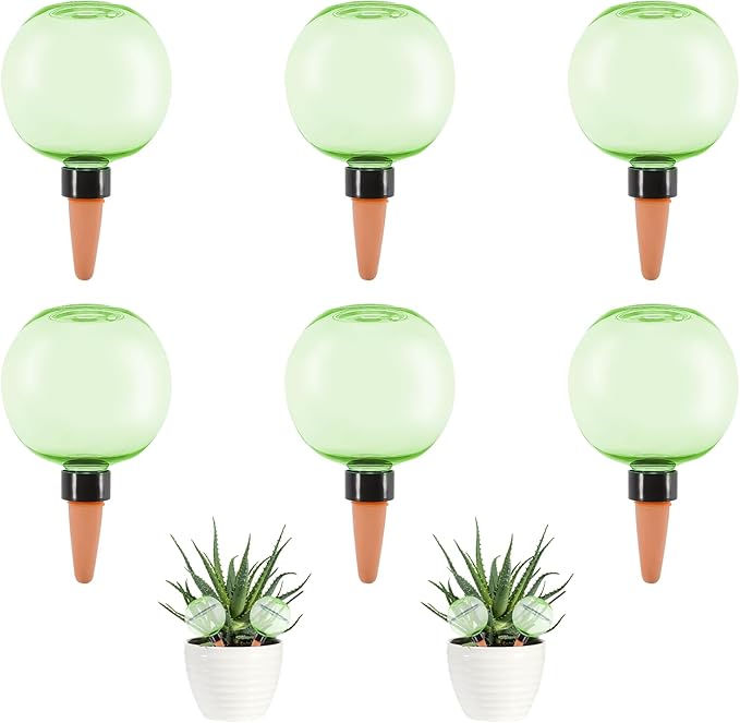 6 Pack Self Watering Globes 17oz Large Plant Watering Globes Top Fill, Self Water Planter Insert Indoor/Outdoor Plastic Water Bulbs Slow Release Terracotta for Plants, Green