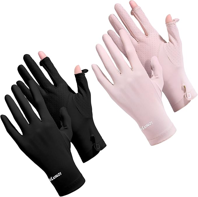 Loopeer 2 Packs Women Sun Protection Driving UV Gloves Full Finger Touchscreen Non Slip Breathable Summer Outdoor Gloves
