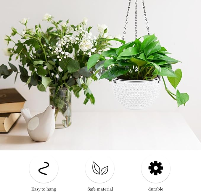 Hemoton 6.5 Inch Hanging Planter with Honeycomb Rattan Design Plastic Flower Pot for Indoor Outdoor Garden Balcony with Drainage Hole