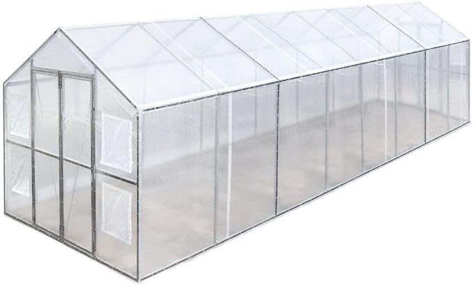 8x26ft Commercial-Style Greenhouse with Solid Galvanized Steel Frame High-Strength PVC Cover Rolled-up Side Windows Enhanced Ventilation