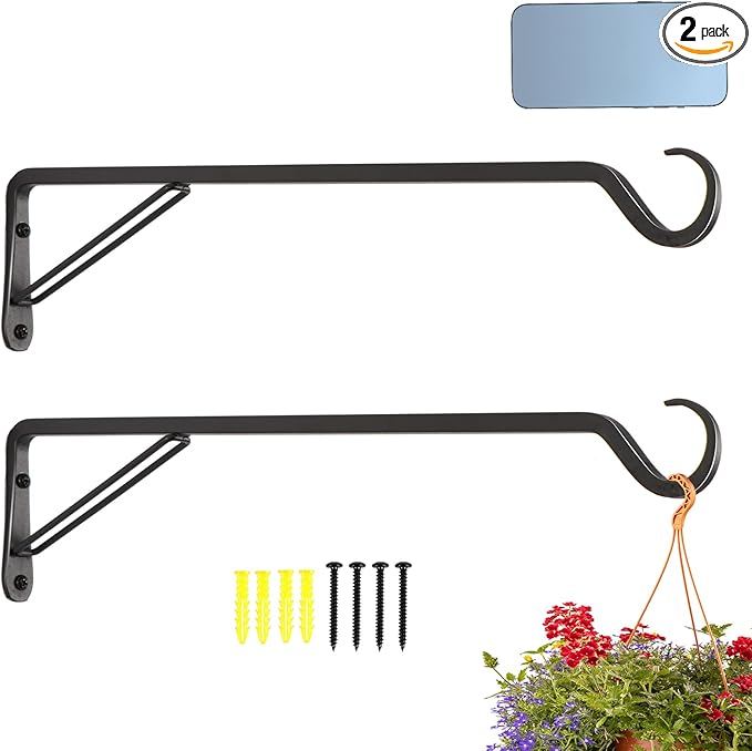 AILIN YELOKIE 2 Pack Extra Long 18 Inch Heavy-Duty Rust-Resistant Solid Steel Plant Hangers and Bird Feeder Hangers for Indoor and Outdoor Decor, Wall Hooks