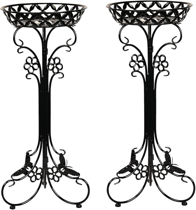 Sungmor Lightweight Metal Flower Pot Stands - 2 Pack 29.7 Inches Tall Black Plant Stand - Rustproof Potted Plant Holder Container Support - Indoor & Outdoor Elegant Corner Decorative Display Rack