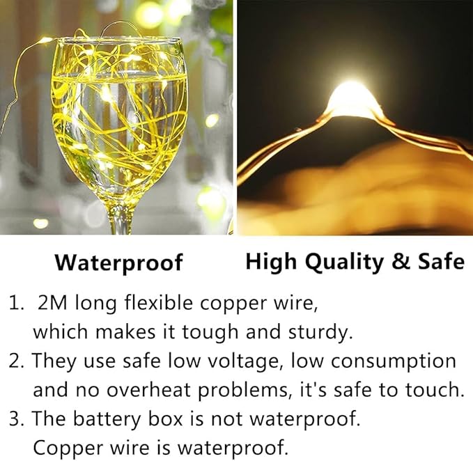 24 Pack Fairy Lights Battery Operated String Lights，7FT 20LED Waterproof Silver Wire Christmas Lights Outdoor,Firefly Mini Lights for Bedroom Party Birthday Wedding Indoor Decorations.
