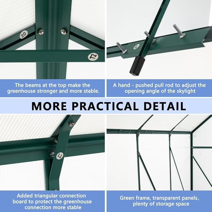 6X10FT Polycarbonate Greenhouse Raised Base and Anchor Aluminum Heavy Duty Walk-in Greenhouses for Outdoor Backyard in All Season Green