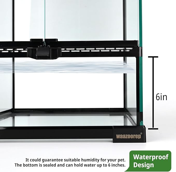 waazoorep 11 Gallon Reptile Glass Tank Vertical Terrarium 12"x12"x18" Habitat Enclosure with Front Openning Door and Top Screen Ventilation for Geckos, Snakes,Tree Frogs,Chameleon