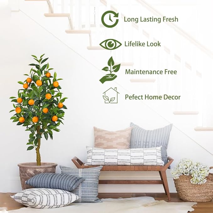 Artificial Orange Tree 4ft Fake Fruits Plant in Pot Large Fake Floor Plants Faux Trees Indoor Orange Decorations for Home Living Room Office