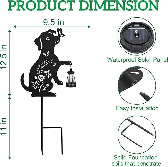 2Pack Solar Outdoor Garden Lights Stakes Solar Metal Flower Dog Lawn Deco Statue Patio, Outdoor Decor, Garden Decorations, Lawn Ornaments