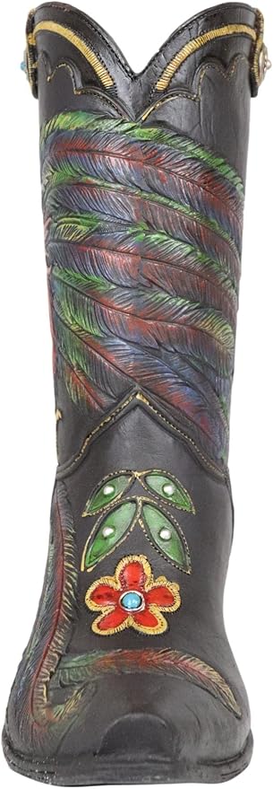 Ebros Gift Rustic Western Country White Breasted Rooster with Colorful Tail Feathers Faux Tooled Leather Cowgirl Or Cowboy Boot Decorative Flower Bouquet Vase Or Planter Figurine 10" H
