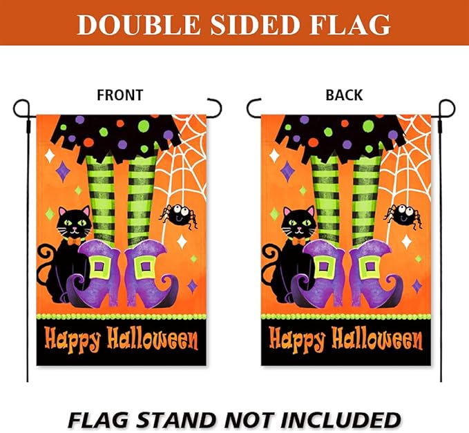 Happy Halloween Garden Flag 12x18 Inch Double Sided Trick or Treat Yard Outdoor Decoration