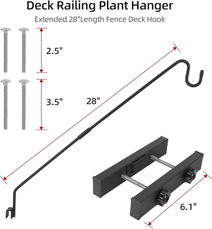 Monalife Deck Railing Plant Hanger Outdoor-Deck Hook Railing Mount，Metal Bird Feeder Hanger for Deck Railing,Fence Shepherds Hooks Pole Bracket for Hanging Hummingbird Feeder,Planter,Flower Baskets