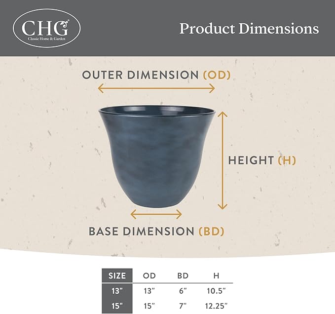 Classic Home and Garden Honeysuckle Resin Planters - Lightweight Indoor & Outdoor Plant Pots - UV-Resistant Plastic Flower Pots - Pot Planters for Flowers & Herbs (15" Zinc Grey)