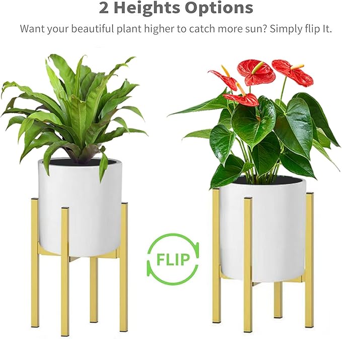 BSTMAI Metal Plant Stand, Adjustable Size Fits 10 12 13 14 15 16 Inches Large Planter Pot,Mid Century Expandable Plant Holder Indoor Outdoor Corner (HeavyGold, Fits all pots between 8" and 16")