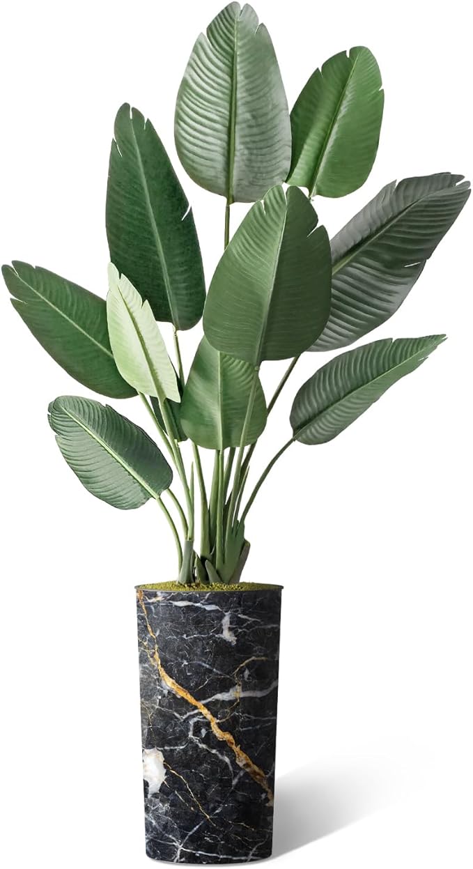 Artificial Tree in Modern Granite Effect Planter, Fake Bird of Paradise Silk Trees for Indoor and Outdoor Home Decoration - 67" Overall Tall (Plant Pot Plus Tree)