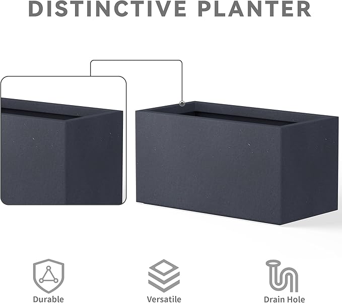 Kante 23.2" L Long Rectangular Concrete Planter, Large Outdoor Indoor Garden Pots with Drainage Hole and Rubber Plug, Charcoal