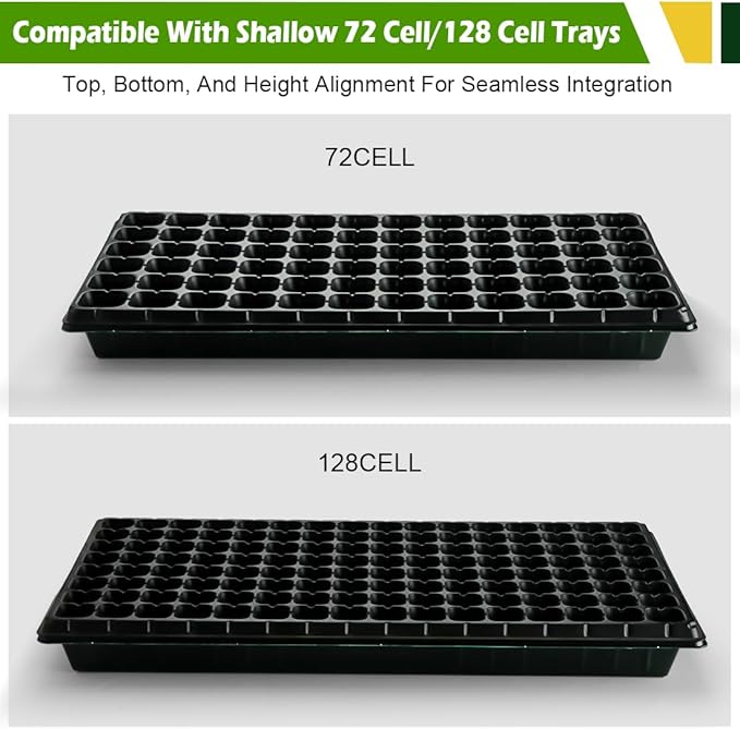 10 Pack Heavy Duty 1020 Trays No Holes - 1.6 Inch Deep Shallow Nursery Flats, Reusable Seed Starter Trays for 72/128 Cell Inserts, Microgreens, Seedling and Hydroponics (Dark Green)