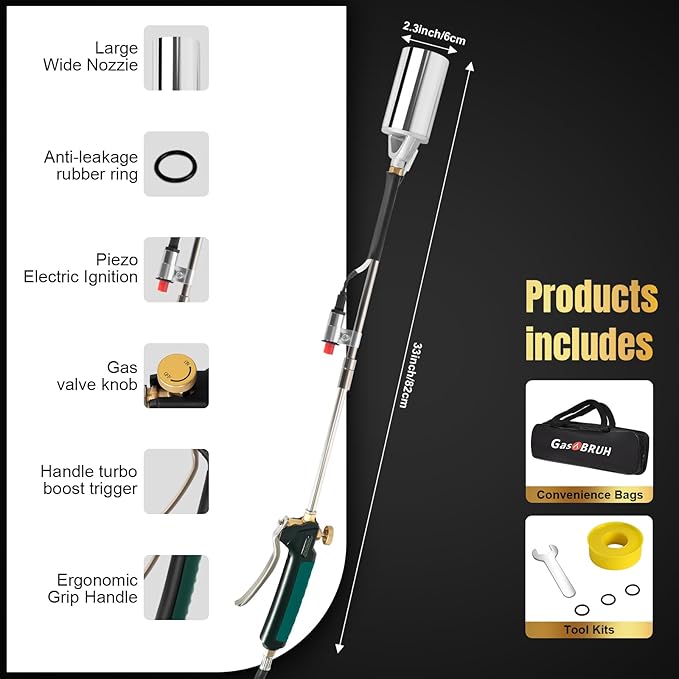 Propane Torch Burner Weed Torch High Output 360,000 BTU with 10FT Hose,Heavy Duty Blow Torch with Flame Control and Turbo Trigger Push Button Igniter,Weed Torch for Garden Wood Ice Snow Road