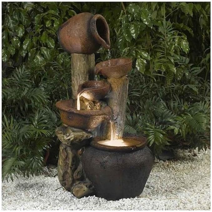 Bowery Hill Glass Outdoor-Indoor Fountain with Illumination in Brown