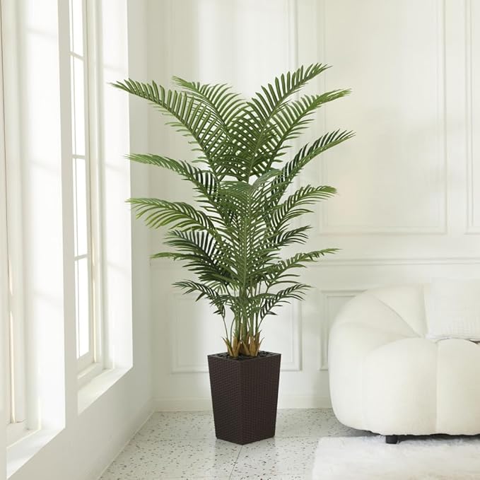 VeriNatural 6FT Artificial Palm Tree - Tall Fake Tree with Brown Taper Planter & Pebbles, UV Resistant for Indoor & Outdoor Decor - Large Potted Faux Plant for Living Room, Office, Home Decor,VN130