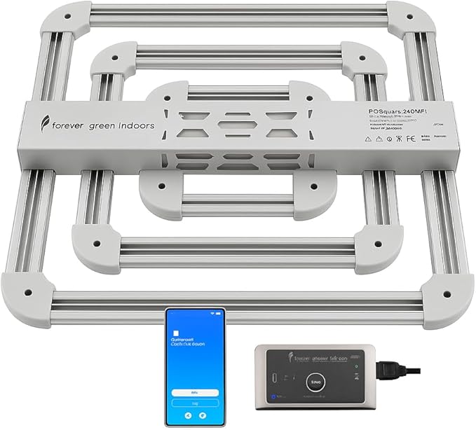 FGI Square 3 320 W Smart LED Grow Light Bundle. 3×3 ft Full Spectrum 4000 K + 660 nm + 730 nm Far-Red, Smart Wi-Fi App Control, Dimmable and Energy Efficient Indoor Grow Lamp for Tents and Greenhouses