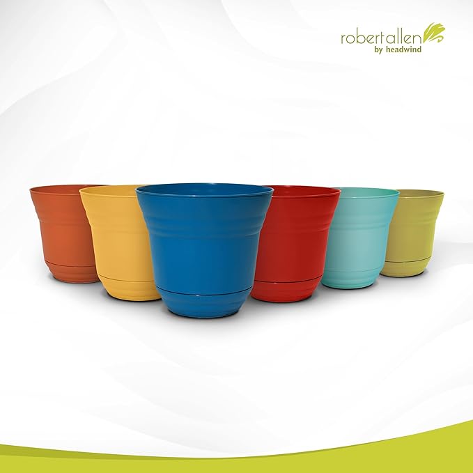 Headwind Traverse Planters – 7" 2 Pack Plastic Plant Pot in Harvest Yellow - Indoor & Outdoor Pots for Plants with Drainage - Decorative Plant Pot, Flower Pots Outdoor for Garden by Robert Allen
