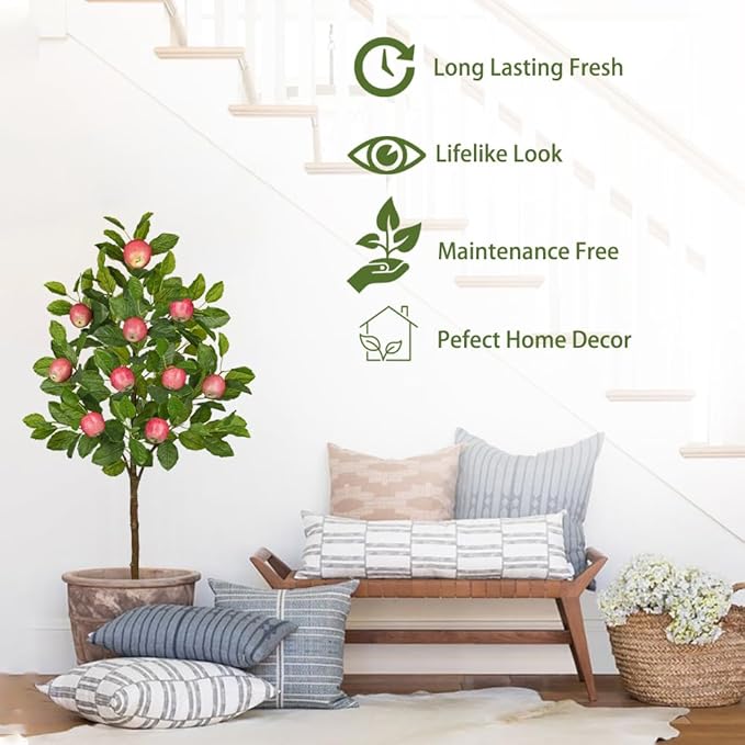 Artificial Apple Tree 3ft Fake Apple Fruits Plant in Pot Large Fake Floor Plants Faux Trees Indoor Apple Decorations for Home Living Room Office