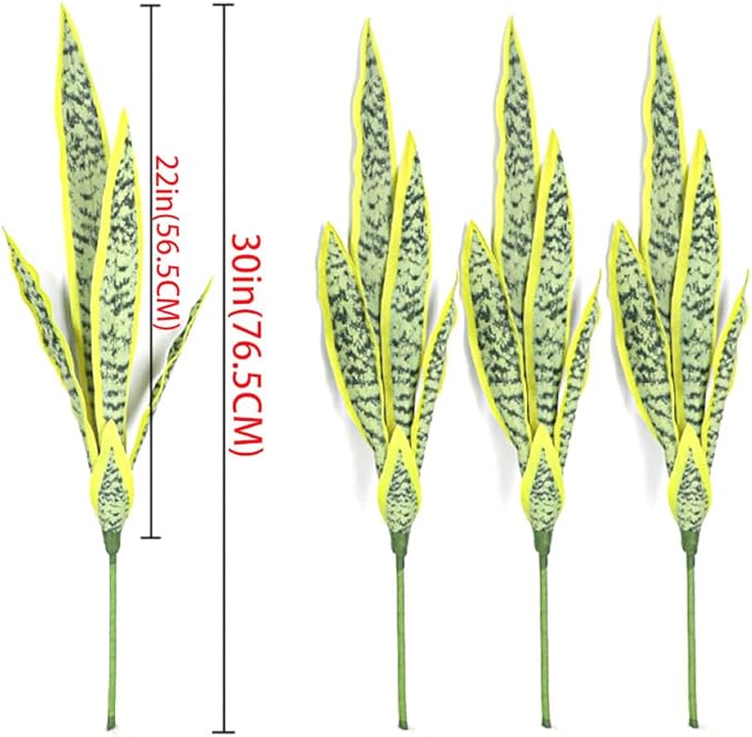 Bird Fiy Artificial Snake Plants 30" Faux Agave Fake Sansevieria Artificial Silk UV Resistant Plant for Home Garden Office Store Decoration 4 Pcs (Yellow-Light Green)