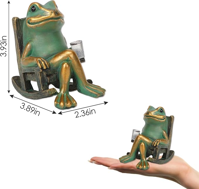 Miniature Frog Garden Statues Outdoor Valentines Day Decorations, Solar Outdoor Lights Frog Decor Figurine for Patio, Balcony, Yard Lawn Ornament - Unique Frog Gifts for Women Mom Grandma