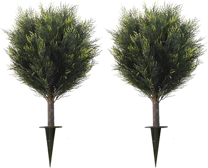 27" Artificial Cedar Topiary Shrub UV-Proof Leaves Poteed Artificial Shrubs for Outdoors Plant for Home Office Outdoor and Indoor Decor Porch Plants