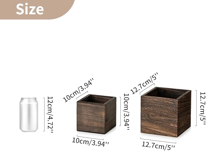 NUPTIO Wooden Box for Centerpiece Wedding: 12 Pcs Rustic Square Planter Box for Christmas Table Fall Decorations - 4×4" & 5×5" Small Wood Vases Flower Pots for Windowsill Home Garden Decor