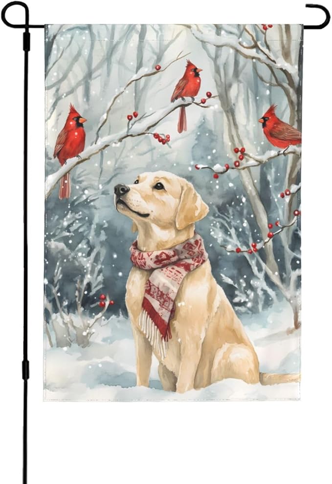 Christmas Labrador Dog Garden Flag 12x18 Inch Double Sided All-Weather Polyester Outdoor Flag For Patio Lawn Yard And Garden Welcome Decor