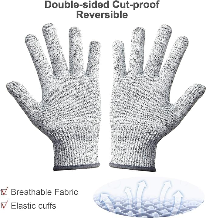 Cutting Gloves, 2 Pairs Cut Resistant Gloves, Cut Proof Gloves Kitchen, Cutting Gloves for Chef, Cut Gloves, Grey