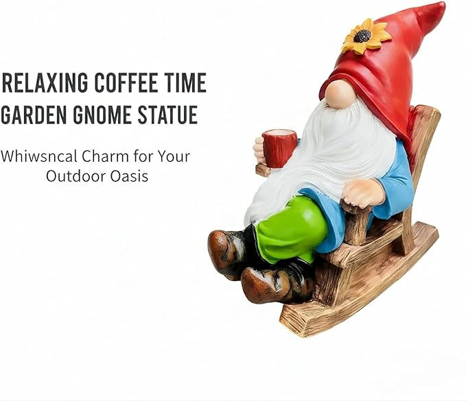 Drinking Coffee Faceless Garden Gnome Statue Decoration - 7.2" Figurine Ornament for Indoor Outdoor Home Patio Yard Lawn - Lucky Gnome Unique Mom Birthday Gifts - Best Garden Gifts for Day