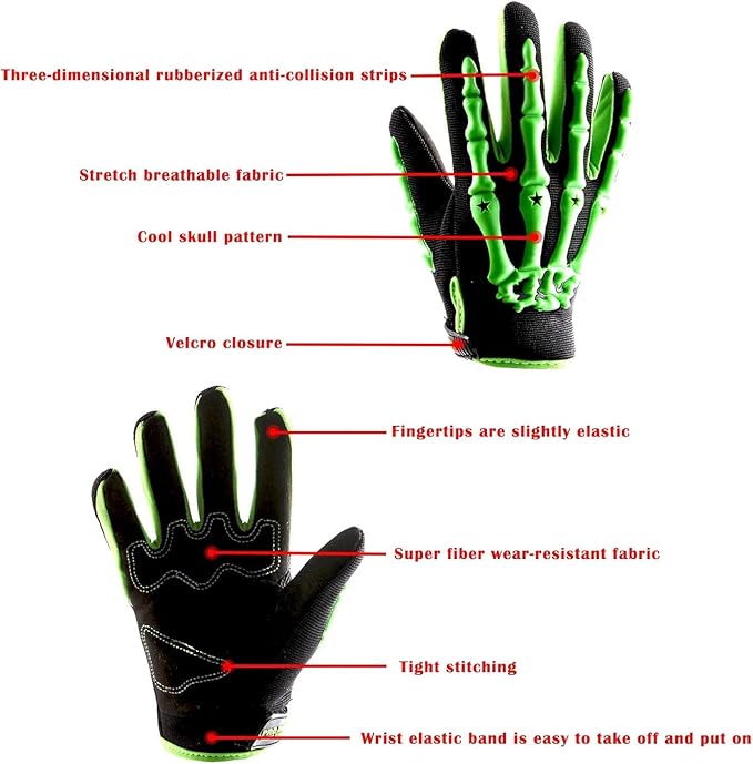 1Storm Youth Motocross Gloves Motorcycle BMX MX ATV Dirt Bike Bicycle Skeleton Cycling Kids Gloves