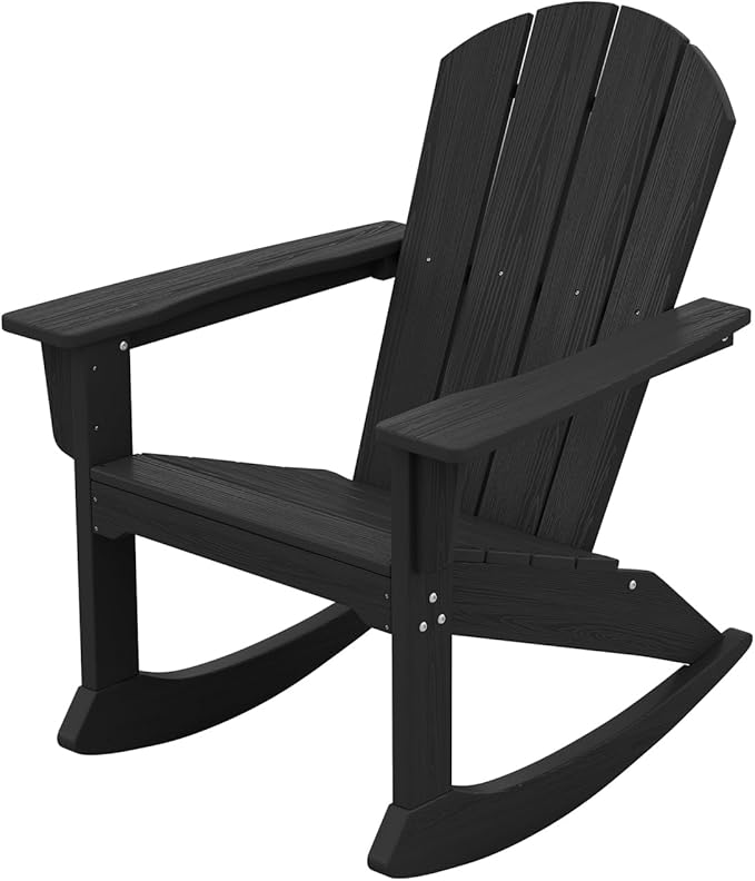 SERWALL Outdoor Adirondack Rocking Chair, All-Weather HDPE Porch Rocker Chair, Patio Adirondack Rocker Chair for Lawn Porch Deck, Black