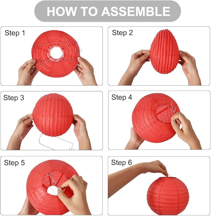 BEISHIDA 8-Inch Red Round Paper Lanterns Decorative Hanging Asia Chinese Japanese Paper Lanterns Lamp for Valentine's Day Anniversary Birthday Wedding Baby Shower Christmas Party Decoration(6 Packs)