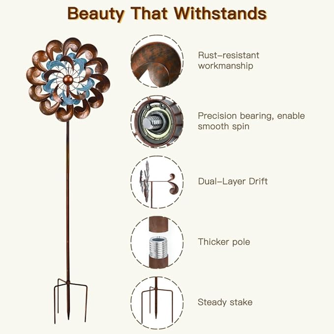 Pure Echo Metal Wind Spinner Outdoor, Wind Spinners for Yard and Garden, 84 inch Wind Sculptures & Spinners, Windmill for Yard Art