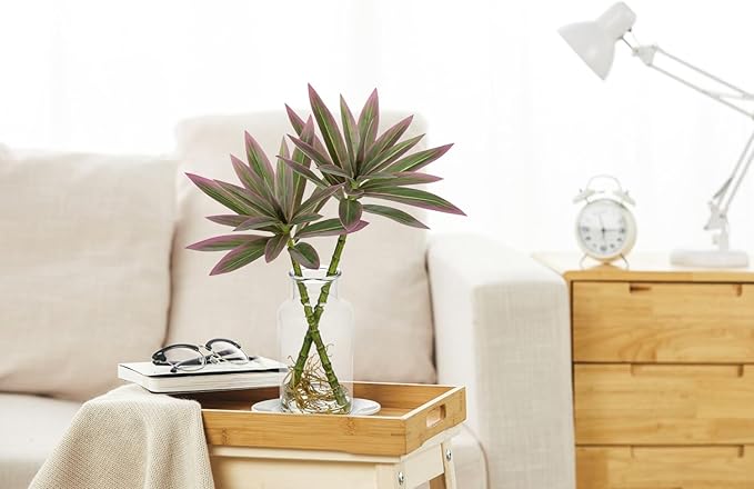 Artificial Pink Plants Stems in Glass Vase with Faux Water,Fake Silk Plant Dracaena Leaves for Centerpiece Table Decorations Farmhouse Wedding Home Greenery Decor