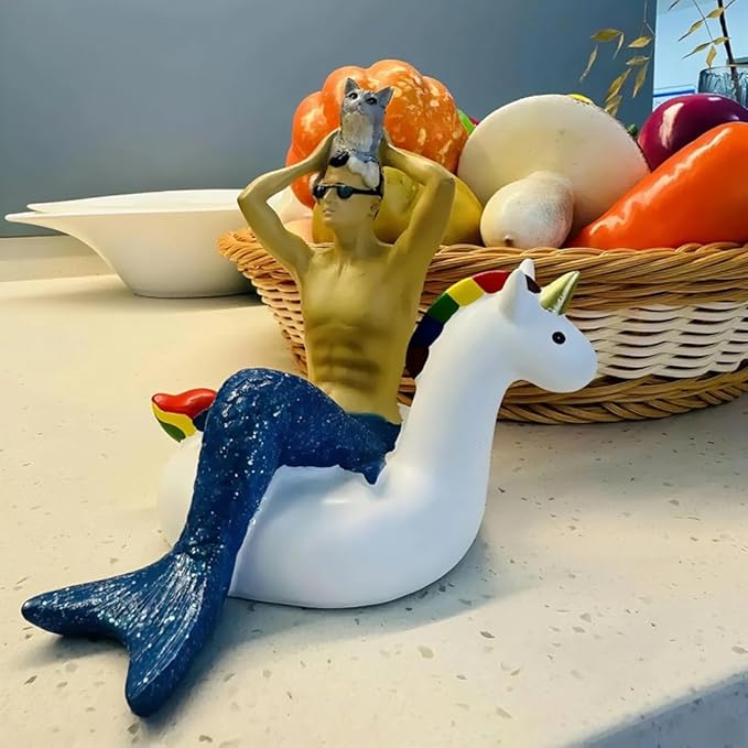 Funny Merman Statue-Sitting Unicorn Merman Figure Ornament -Great Home &Garden Sculpture for Decorate Swimming Pool/Pond/Planter Stands/Book Shelf/Corner Table, Christmas Unique Gifts