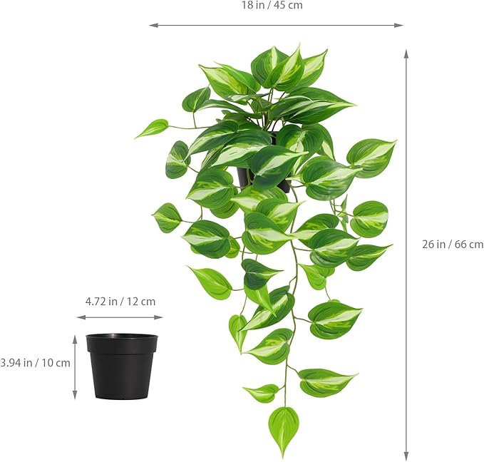 LuckyGreenery Artificial Devil's Ivy Golden Pothos Fake Plant,Hanging Potted Plants for Wall Home Patio Indoor Outdoor Decor(H 26in)