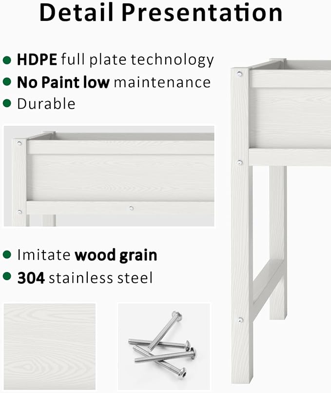 Raised Garden Beds Outdoor with Legs,Outdoor Planter Box,Non-Cracking,Rust Resistantand Rot-Resistant for Vegetable Garden for Backyard, Patio, Balcony Outdoors/Indoors White