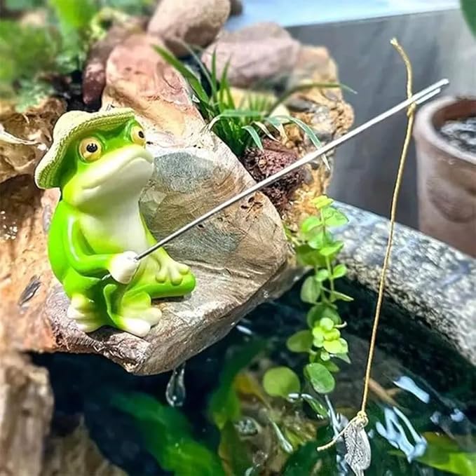 Charming Resin Frog Fishing Statue, for Outdoor Garden, Patio, and Pond Decor, Ideal Gift Turtle Decor