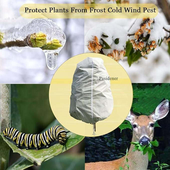 Pasidener Plant Covers Freeze Protection 2 Packs 70" x60" 2.2oz Tree Covers Frost Plant Covers Freeze Cloth for Outdoor Plants with Zipper Drawstring