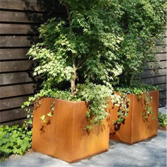 GZGNEEVL Corten Steel Planter Box Metal Outdoor Planter Large Square Cube Rustic Planter Pot Durable Antique Detached for Commercial Residential Tall Plant Patio Deck and Backyard 32 Inch