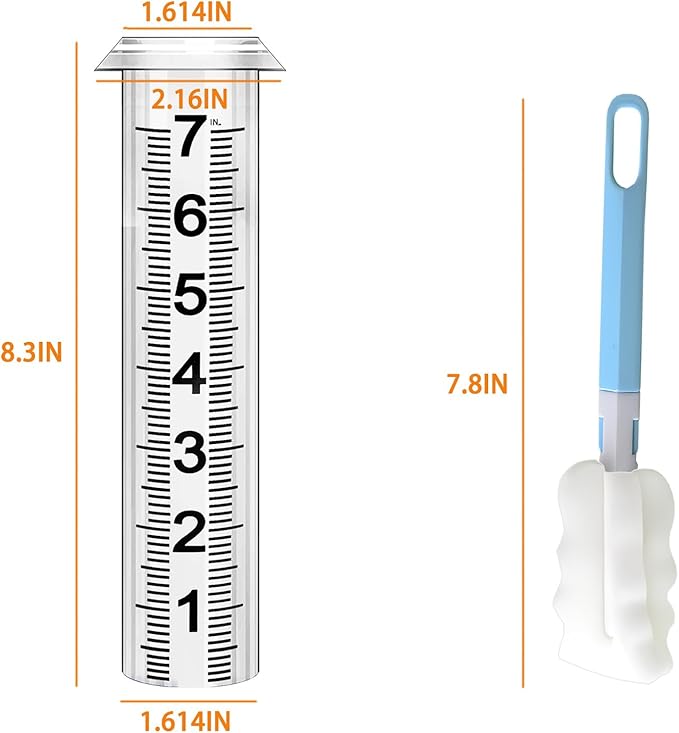 Rain Gauge Replacement Tube,7" Capacity Accurate Rain Gauge Tube for Yard,Upgraded Rain Gauge Outdoor Freeze Proof Tube,Plastic Rain Meter Tube,Rainfall Measure Tube,1 Thickened Tube with 1 Brush