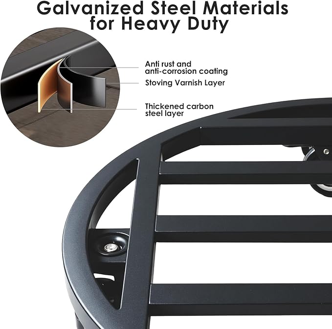 Hongsane 18" Round Plant Stand with Wheels Heavy Duty,Large Metal Plant Caddy Indoor Outdoor Use,Rolling Plant Dolly with Industrial Casters,Rust-Proof Black Plant Tray for Large Planters Pots,2-Pack