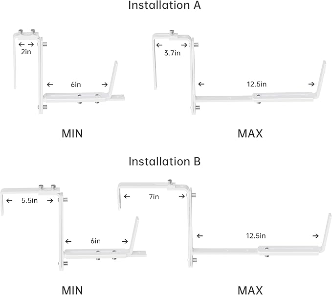 Y&M Adjustable Window Box Brackets for Planter Box, Heavy Duty Wall Mounted Hooks Hangers for Flower Baskets Holder Durable, Hanging Brackets for Fence Patio Garden Balcony(4 Packs)