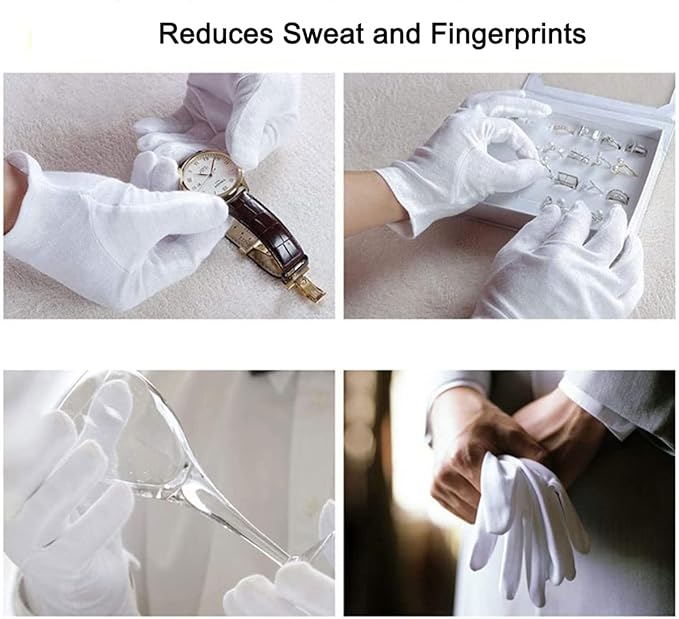 12Pairs White Cotton Gloves for Eczema and Dry Hands - Breathable Work Glove Liners - Moisturizing SPA Soft Jewelry Inspection Gloves - Stretchy Fit Cloth Gloves for Most Women
