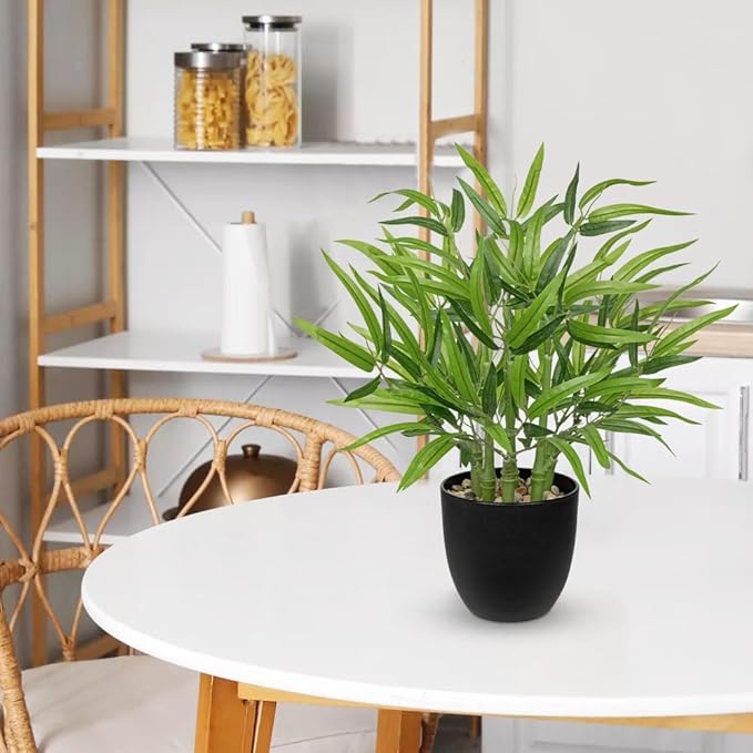 Artificial Bamboo Tree Plant 18 inch Tall Potted Fake Plant-Faux Tree in Black Pot for Farmhouse Home, Office, Kitchen, Counter Top, Indoor Decor, Money Tree, Lucky Plant