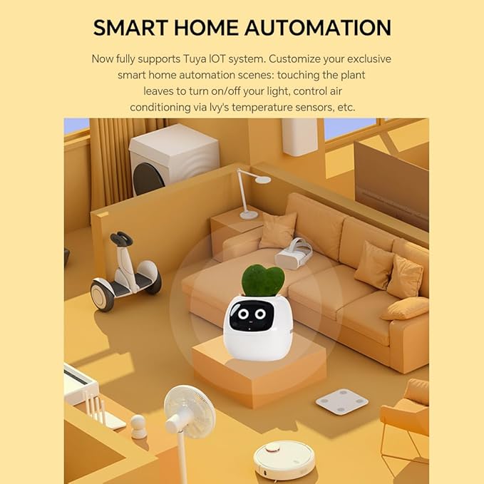 Odpaltoy Smart Plant Pot with Expression, AI Intelligent Flower Pot for Indoor Decoration, Smart Garden Pot with Water/Light/Temperature Sensors, Ivy AI Planter(White)